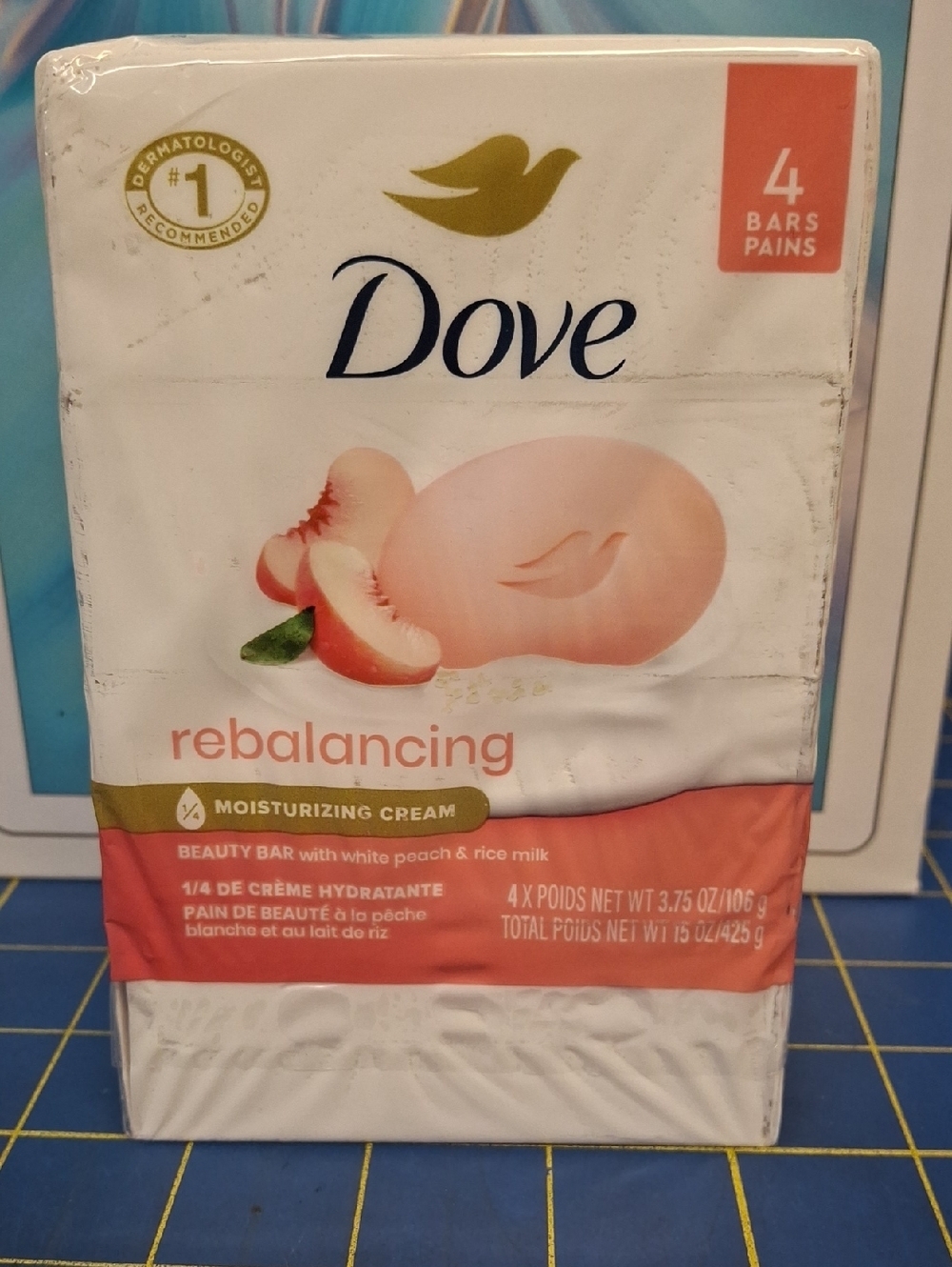 Dove Rebalancing Moisturizing Cream Beauty Bar 4 Bars New - Peach